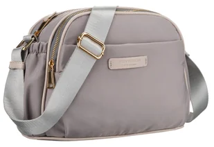 Torebka damska na ramię PETERSON mała listonoszka na suwak miejska złote okucia kieszonki na drobiazgi telefon szeroki pasek z regulacją szara - Torebki damskie - miniaturka - grafika 1