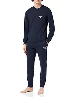 Bluzki damskie - Emporio Armani Sweter+Spodnie z bluzkami Stretch Terry Loungewear Sweter + Spodnie z Mankietami Mężczyźni, granatowy, L - grafika 1