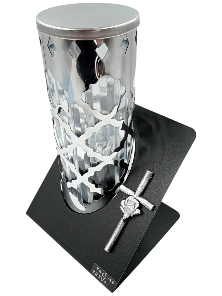 Znicz solarny LED B z krzyżem - metalowy - 23 cm