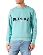 Bluzy męskie - Replay Bluza męska, 488 Zielona woda, S - miniaturka - grafika 1