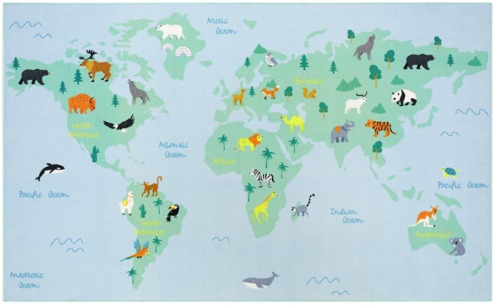 Associated Weavers Verdens Kortet Deluxe gulvtæppe til børn 120 x 195 cm