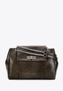 Damska listonoszka z imitacji skóry z łańcuszkiem ciemnozielona - Torebki damskie Damska listonoszka z imitacji skóry z łańcuszkiem ciemnozielona - Torebki damskie - miniaturka - grafika 1