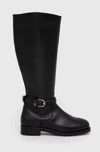 Tommy Hilfiger kozaki skórzane ELEVATED ESSENT THERMO LONGBOOT damskie kolor czarny na płaskim obcasie FW0FW07484 - Kozaki damskie - miniaturka - grafika 1