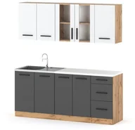 Meble kuchenne - Kuchnia Mała Rest 2.0m Nowoczesna Modułowa Z Blatem Wotan Biały Szary Mat - miniaturka - grafika 1