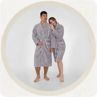 Piżamy damskie - Miękki Szary Szlafrok Welurowy Dla Mężczyzn I Kobiet Unisex S/M - miniaturka - grafika 1