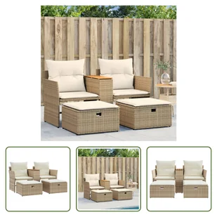 The Living Store Sofa ogrodowa 2-osobowa ze stołkami z beżowego polirattanu - Sofy ogrodowe The Living Store Sofa ogrodowa 2-osobowa ze stołkami z beżowego polirattanu - Sofy ogrodowe - miniaturka - grafika 1