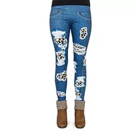 Legginsy - cosey Damskie kolorowe legginsy z nadrukiem, Naszywki dżinsowe Leo, jeden rozmiar - miniaturka - grafika 1