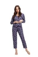 Piżamy damskie - Piżama damska LUNA kod 635 granatowa we wrzosowe niebieskie kwiaty  L - miniaturka - grafika 1