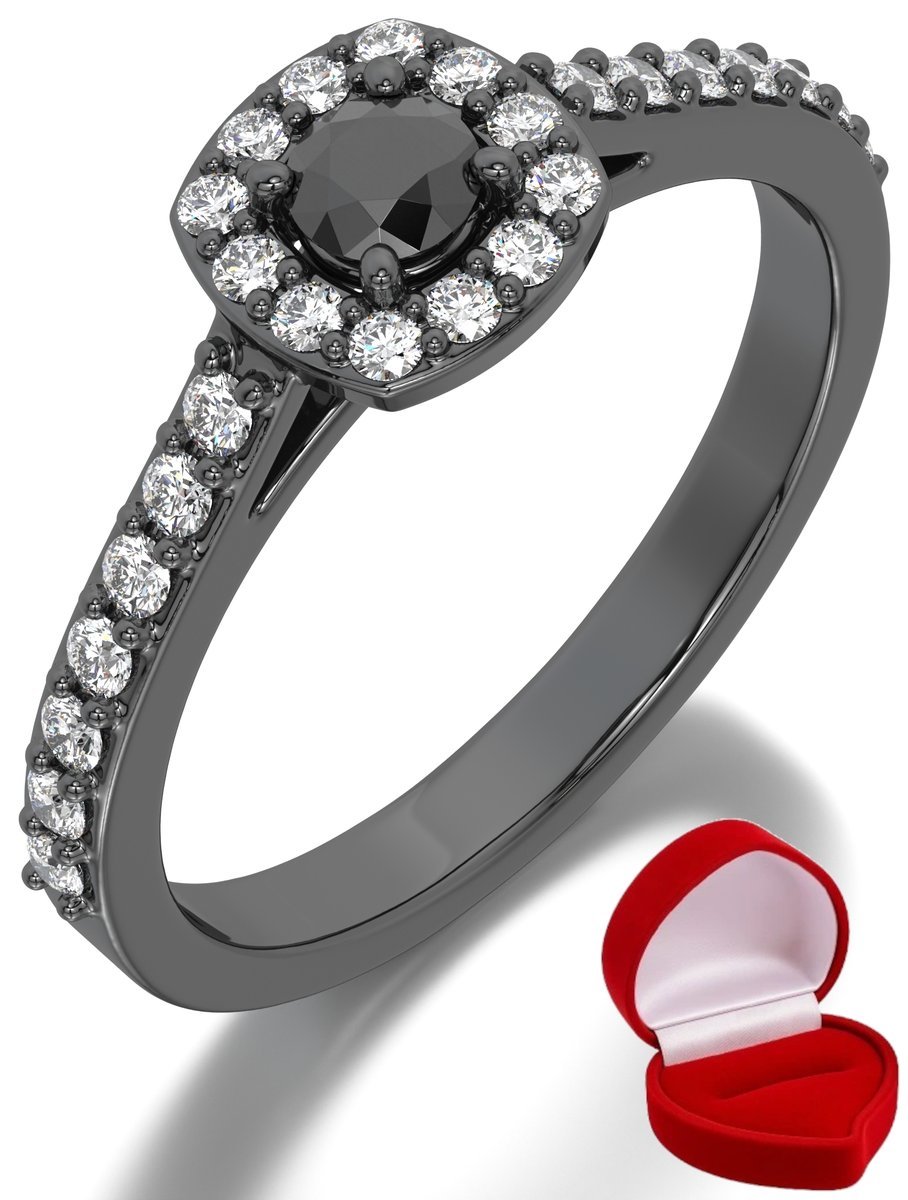 ZŁOTY PIERŚCIONEK ZARĘCZYNOWY 585 14k BRYLANT CZ. 0,14 ct CZARNE ZŁOTO R20