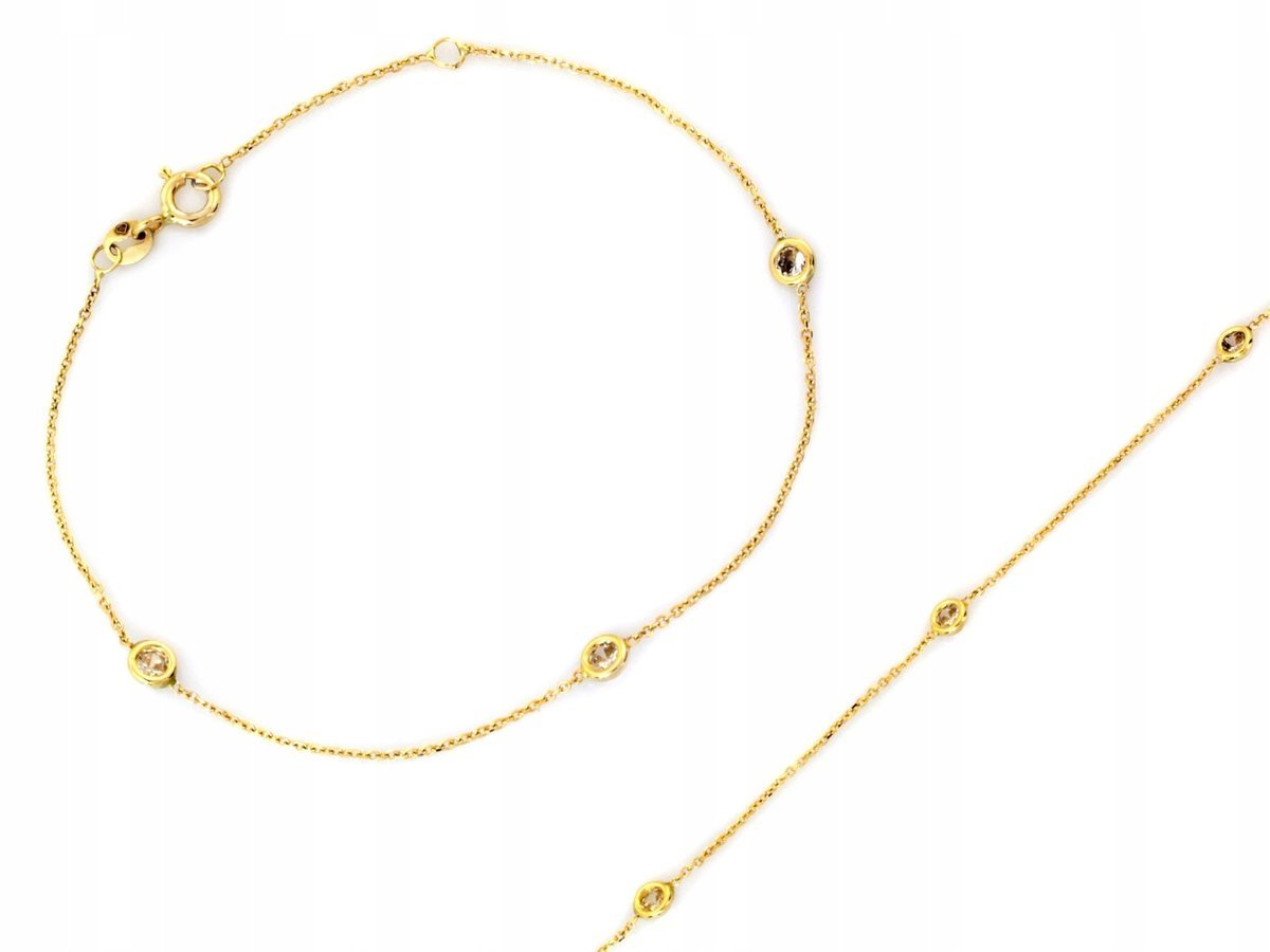 Bransoletka złota 585 łańcuszek z BIAŁYMI cyrkoniami r19 elegancki 0.92g