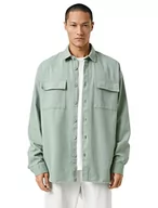 Kurtki męskie - Koton Męska kurtka basic Classic Neck Buttoned Pocket Detailed Shirt, Zielony (750), XL - miniaturka - grafika 1