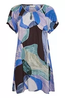 Sukienki - KAFFE Damska sukienka z nadrukiem tunelu Krótkie rękawy, Ekologiczny fioletowy/zielony nadruk, 34 - miniaturka - grafika 1