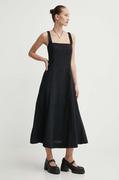 Sukienki - Abercrombie & Fitch sukienka lniana kolor czarny midi rozkloszowana - miniaturka - grafika 1