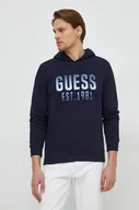 Bluzy męskie - Guess bluza męska kolor granatowy z kapturem z aplikacją - miniaturka - grafika 1