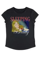 Koszulki i topy damskie - Disney Women's Classic Sleeping Beauty Organic Rolled Sleeping T-Shirt damski, czarny, XL, czarny, XL - miniaturka - grafika 1