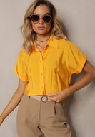 Koszule damskie - Żółta Asymetryczna Koszula Wiskozowa z Krótkim Rękawem Loreleis - miniaturka - grafika 1