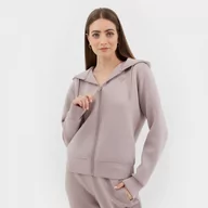 Bluzy sportowe damskie - Damska bluza dresowa rozpinana z kapturem Guess Allie Hoodie Zip Sweatshirt - beżowa - GUESS - miniaturka - grafika 1