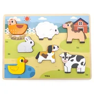 Układanki dla dzieci - VIGA Drewniane Puzzle Układanka Montessori 2w1 Figurki Farma - miniaturka - grafika 1