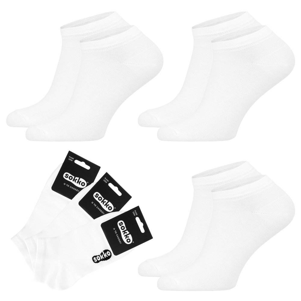 3X SOKKO STOPKI DAMSKIE NISKIE BAWEŁNIANE BIAŁE - SD3-S10-BIA-39-41