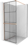 Ścianki i drzwi prysznicowe - Mexen Kioto+ ścianka prysznicowa z półką Walk-in 80 x 200 cm, czarny wzór, miedź szczotkowana - 800-080-121-65-77 - miniaturka - grafika 1