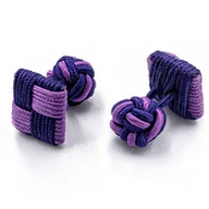 Spinki do mankietów i krawatów - Spinki supełki jedwabne gumki podwójne granatowo fioletowe EM - EM Men's Accessories - miniaturka - grafika 1