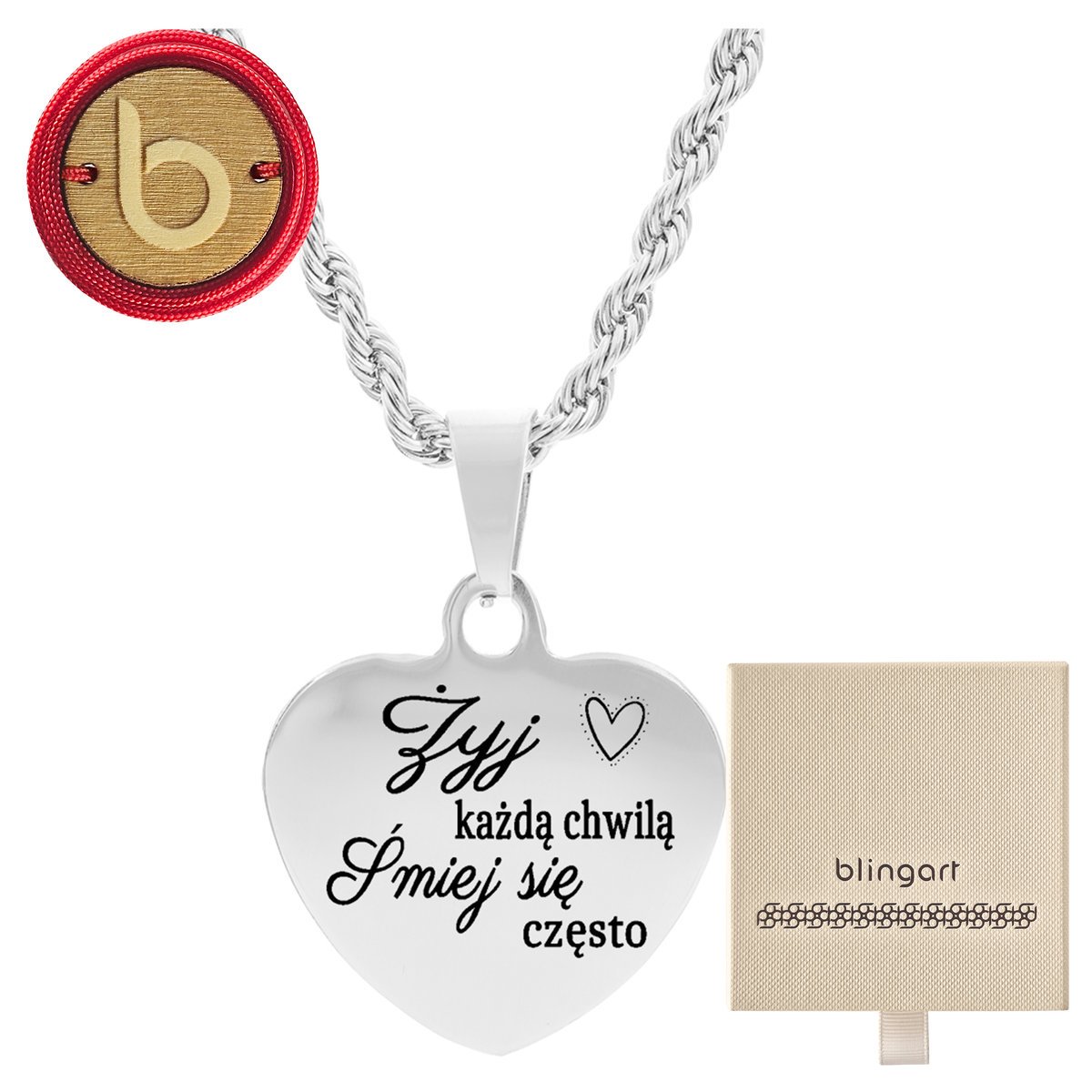 Zawieszka serce z grawerem + łańcuszek CORD