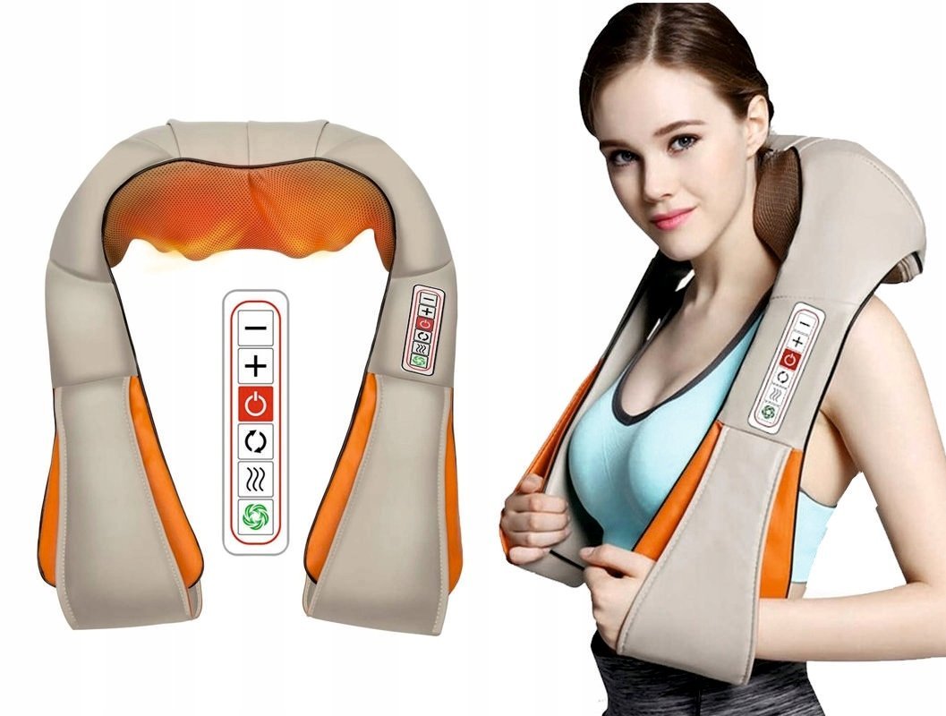 MASAŻER DO KARKU SZYI PLECÓW CIAŁA SHIATSU 3D 6 TRYBÓW GRZEJĄCY ŚWIATŁEM