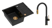Zlewozmywaki z baterią - Quadron Unique Zlewozmywak granitowy jednokomorowy 62*50*22 cm z ociekaczem MORGAN 116 PURE CARBON z syfonem Push-2-Open w kolorze miedzianym z baterią JENNIFER Q LINE SLIM z wyciąganą wylewką i funkcją prysznica kolor czarny mat/miedź - miniaturka - grafika 1