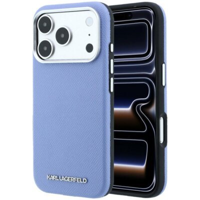 Etui KARL LAGERFELD Grained Elongated Logo MagSafe do Apple iPhone 17 Pro Max/18 Pro Max Niebieski