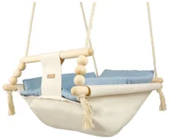 Leżaczki i huśtawki - Leżaczek bujak bujaczek hamak hamaczek huśtawka kołyska z kołderką (ecru/beż, jasnoniebieski) - miniaturka - grafika 1