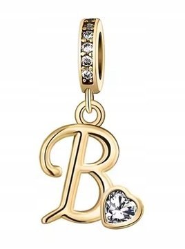 Charms złoty złota literka litera B zawieszka srebro pozłacane C600