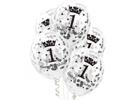 Baby shower i roczek - Balony przezroczyste ze srebrnym konfetti na roczek - 30 cm - 100 szt - miniaturka - grafika 1
