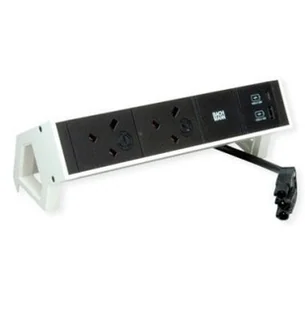 BACHMANN DESK2 2xUK 1xUSB A/C 22W, 0,2m GST18 RAL9010 Wielka Brytania - Listwy zasilające - miniaturka - grafika 1