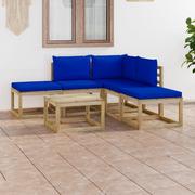 Meble ogrodowe - vidaXL Lumarko 6-cz. zestaw wypoczynkowy do ogrodu, z niebieskimi poduszkami! 3065243 - miniaturka - grafika 1