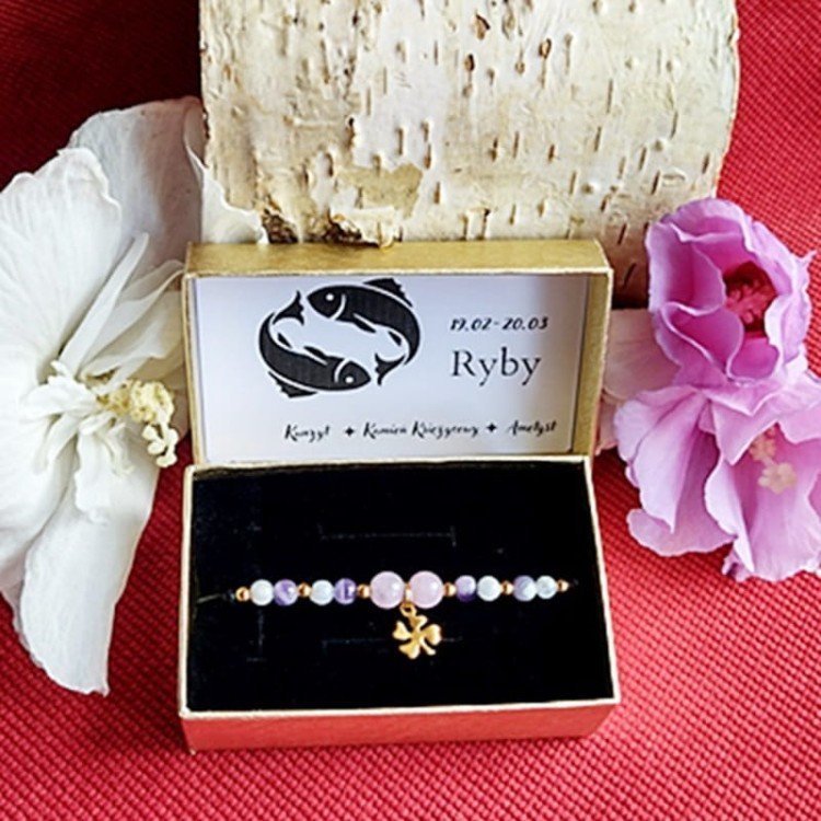 RYBY Bransoletka Znak Zodiaku Koniczynka Kamienie Naturalne/GiovanniDivine