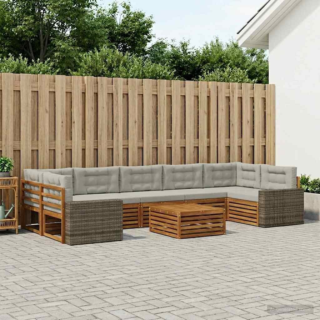 vidaXL Zestaw sof na zewnątrz 8 pcs Naturalny i jasnoszary