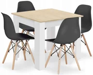 Stoły z krzesłami - Kwadratowy stół biały + dąb sonoma z 4 czarnymi krzesłami N5-F29 - miniaturka - grafika 1