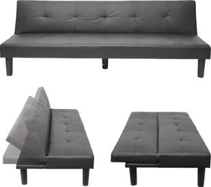 sofa 3-osobowa HWC-G11, kanapa rozkładana sofa rozkładana sofa dla gości, funkcja spania 195 cm ~ imitacja skóry , czarny - Sofy i kanapy - miniaturka - grafika 1