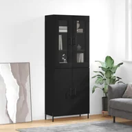 Witryny - vidaXL Witrynka, czarna, 69,5x34x180 cm, materiał drewnopochodny - miniaturka - grafika 1