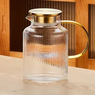 Inne - TEMU 1 szt. CZHOMMAGIC 68oz szklany kieliszek z pokrywką i uchwytem - 1800 ml nowoczesny wzór w pionowym pasku, odporny na ciepło borosylikatowy - miniaturka - grafika 1