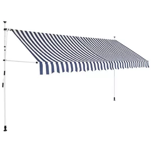 vidaXL Markiza zwijana ręcznie, 350 cm, niebiesko-białe pasy - Markizy - miniaturka - grafika 1