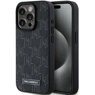 Etui i futerały do telefonów - Karl Lagerfeld KLHMP15XPKHPORPK iPhone 15 Pro Max 6.7" hardcase czarny/black Leather Monogram Metal Logo - miniaturka - grafika 1