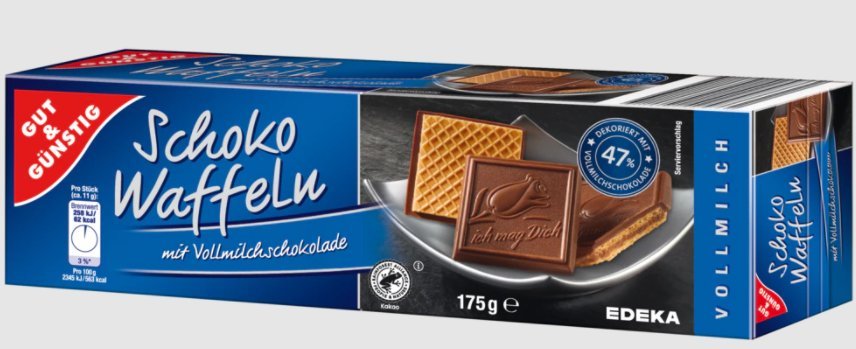 Edeka Ciastka Gofry z całej czekolady mlecznej 175g