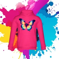 Bluzy dla dziewczynek - Bluza dziecięca typu kangurka z kapturem w kolorze różowym z nadrukiem motylek 10 lat - miniaturka - grafika 1