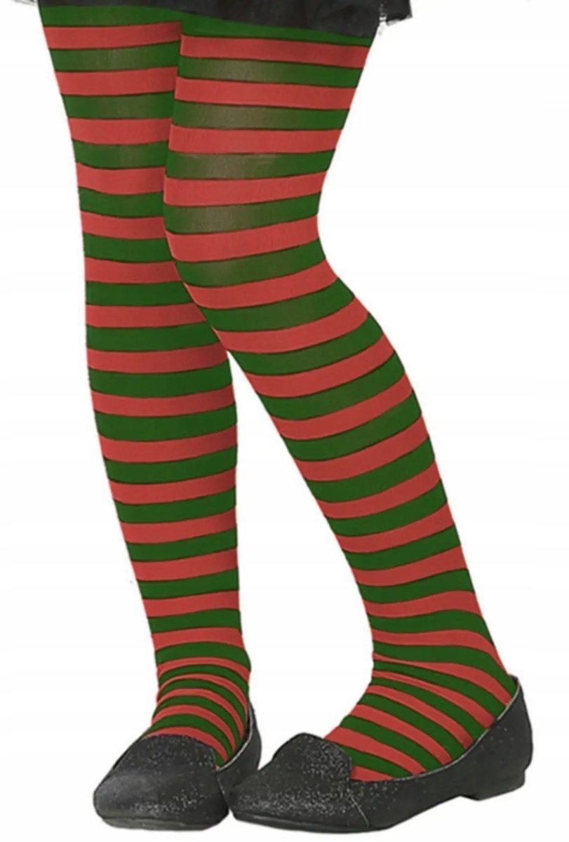 Rajstopy Dziecięce Zielono Czerwone W Paski Elf Skrzat