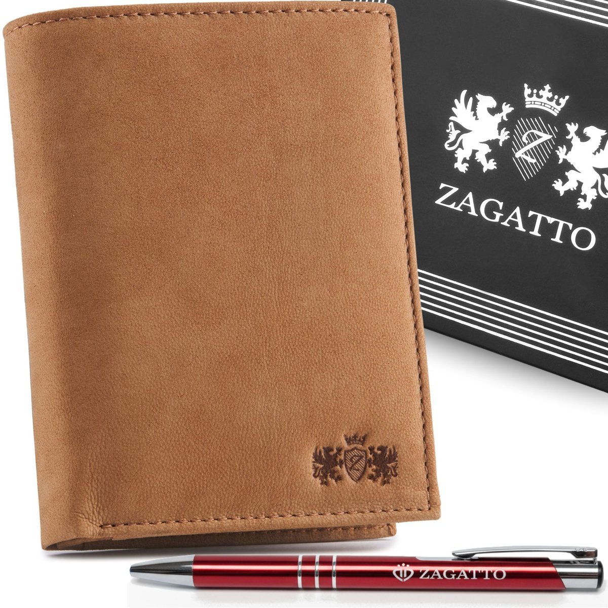 Zagatto, Portfel męski brązowy skóra naturalna, portfel skórzany w eleganckim pudełku
