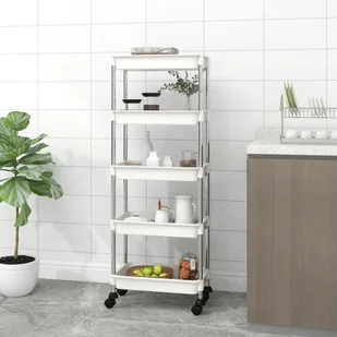 The Living Store Wózek kuchenny 5 półek Biały 42x29x128 cm Żelazo i ABS - Wózki kuchenne - miniaturka - grafika 1