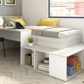 Łóżka dla dzieci i młodzieży - Łóżko piętrowe 90 x 200 cm ze skrzynią i i biurkiem - Naturalny i biały + Stelaż - RIGALI - miniaturka - grafika 1