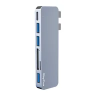 Huby USB - HUB USB RayCue Hub 6w2 RayCue 2x USB-C do Thunderbolt 3 + 3x USB-A 3.0 5Gbps + SD/TF 2.0 (szary) - miniaturka - grafika 1
