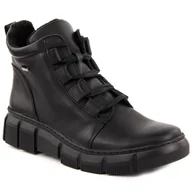 Botki damskie - Skórzane botki damskie ocieplane komfortowe czarne Helios 523 - miniaturka - grafika 1